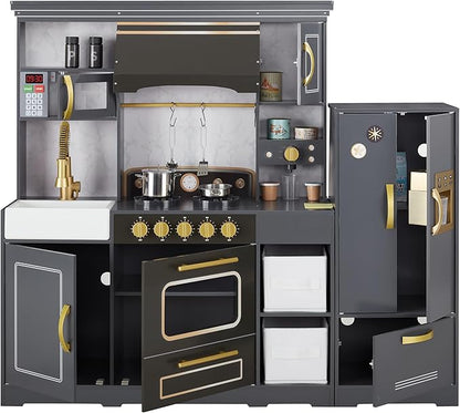 Teamson Kids Little Chef Colonie Play Kitchen Set with Ice Dispenser and Accessories, Gray