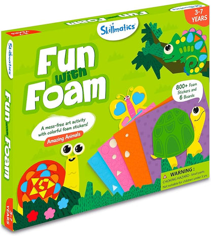 Skillmatics Art Activity - Fun with Foam Animals, No Mess Felt Sticker Art for Kids, 3D Foam Stickers, DIY Craft Kits, Gifts for Boys & Girls Ages 3, 4, 5, 6, 7