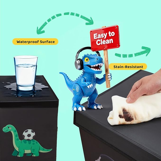 Extra Large Toy Box,150L Sturdy Dinosaur Collapsible Storage with Lid,40"x14"x16" Kids Storage Organizer,Chest Bin Baskets for Boys Girls,for Nursery,Bedroom,Playroom,Living Room,Toybox(Black)