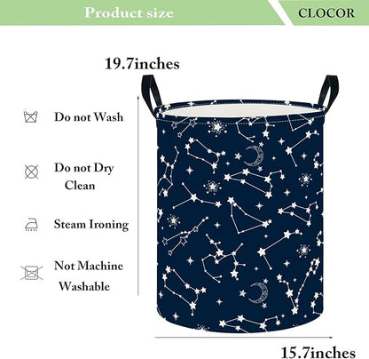 CLOCOR Large Blue Round Laundry Hamper,Kids Toy Storage Basket,Baby Dirty Clothes Nursery Hamper for Boys and Girls,Bedroom,Bathroom,Gift Basket(Starry Sky)