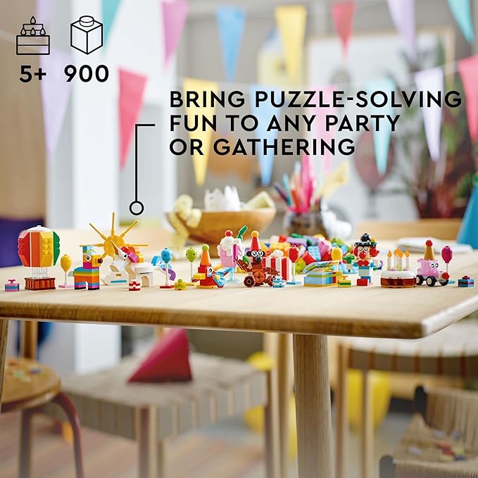 Lego Classic Creative Party Box Bricks Set 11029, Family Games to Play Together, Includes 12 Mini-Build Toys: Teddy Bear, Clown, Unicorn, Fun for All Ages 5 Plus