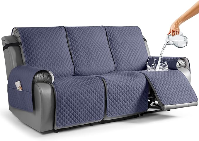TAOCOCO Recliner Sofa Slipcover Couch Covers for 3 Cushion Couch, Pet Sofa Cover for 3 Seat Recliner Sofa, Washable Reclining Sofa Cover Furniture Protector with Elastic Straps(3 Seater, Bluish Grey)