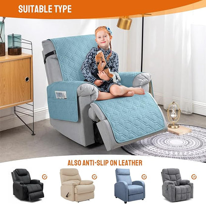 VANSOFY 100% Waterproof Recliner Chair Covers, Recliner Cover Non-Slip Dog Chair Cover Furniture Protector Washable Slipcover with Pocket, Elastic Straps for Pets, Dogs(Azuree, 30")