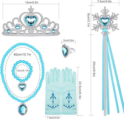 Elsa Princess Dress Up Accessories Frozen Jewelry Play Toy Set for Girls with Headband Braid Wig, Crowns, Necklaces, Wands, Rings, Bracelets Gloves Elsa Cinderella Costume Accessories