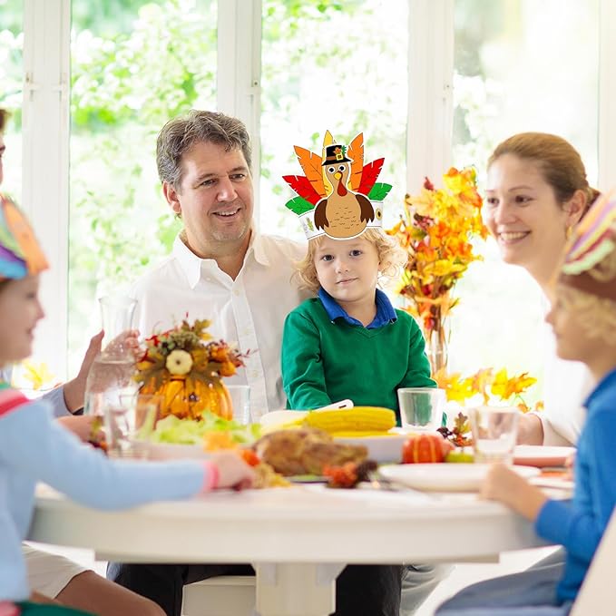Color Your Own Turkey Crowns,24Pcs Thanksgiving Turkey Coloring Crowns Paper Turkey Hats Thanksgiving Crafts for Kids Family Classroom School and Holiday Craft Activity