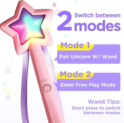 iPlay, iLearn Plush Magic Unicorn Toy W/Remote Control Fairy Magical Wand, Girl Music Unicorn Stuffed Animal W/LED Light Sound, Interactive Birthday Gift 18 24 Month Baby Toddler 2 3 4 5 6 7 Year Kid