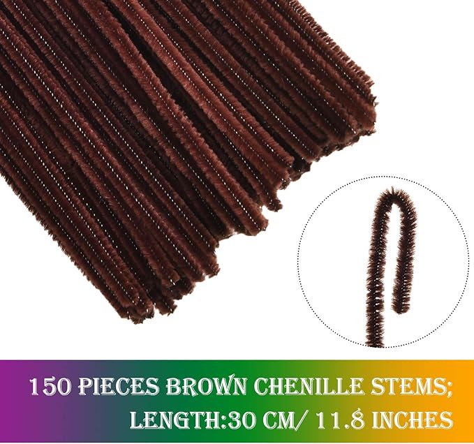 150 Pieces Brown Pipe Cleaners Chenille Stems, 150 Red Pom Poms Assorted Size Craft Pompoms and 300 Wiggle Googly Eyes with Self-Adhesive Back for Christmas Reindeer Crafts DIY Making