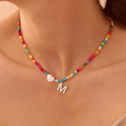 Ursteel Colorful Initial Cute Necklaces for Girls - Trendy Beaded Choker Necklace for Women Teen Girl, Handmade Letter Necklace Gifts for Women Girls Jewelry