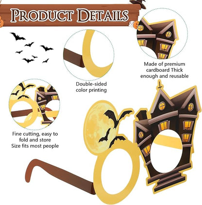 32 Pcs Halloween Wizard Party Decorations Paper Eyeglasses Wizard School Party Decoration Wizard Party Photo Prop Wizard Glasses Frame Costume Supplies for Halloween Birthday Party Favors