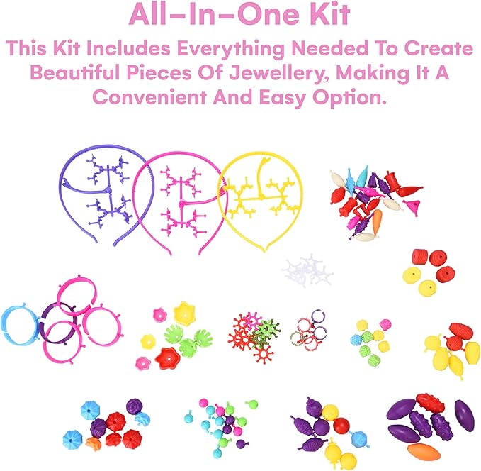 Jewelkeeper Bracelet Jewelry Making Kit for Girls - Arts and Crafts for Kids - Snap Pop Beads - Charm Bracelet Making Kit for Girls - DIY Necklace Hairband Bracelet Ring Earring - Gifts Toy Set - Pink