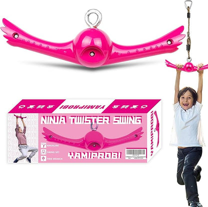 YAMIPROBI Ninja-Twister Swing Spins Set: Slackline Attachments - 360° Handle Twist-Spin Flips Toy Activate Ninja Powers - Ninja Warrior Accessories - Kids Ninja Hang Toys for Playground Backyard,Pink