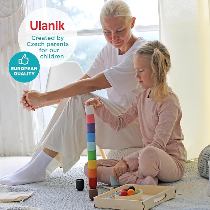Ulanik Balls in Cups Toddler Montessori Toys for 1 Year Old + Kids Preschool Wooden Matching Games for Learning Color Sorting and Counting