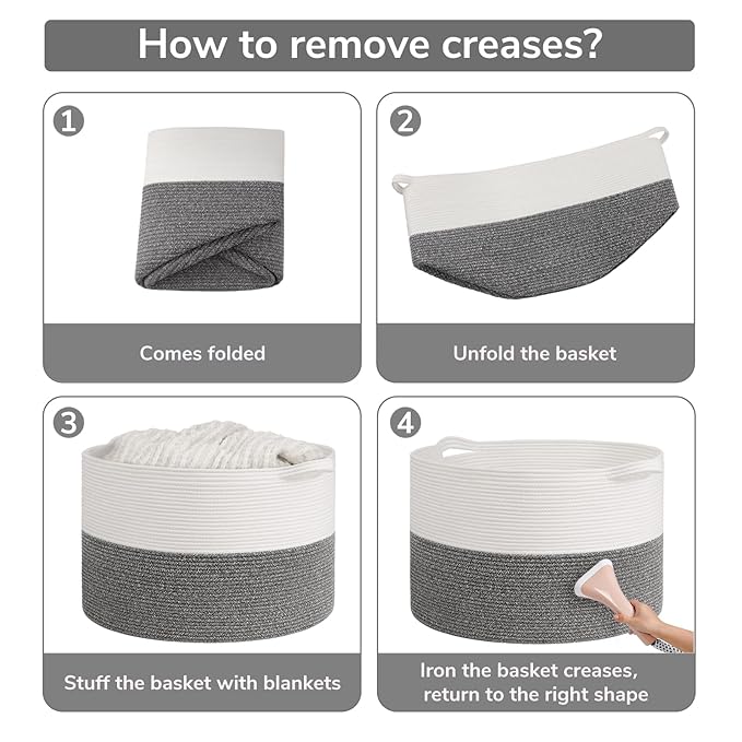 Goodpick 115L Extra Large Blanket Basket, Soft Cotton Rope Storage Basket for Organizing, Home Decor, Toys, Toy Storage Organizer for Living Room & Nursery, Grey