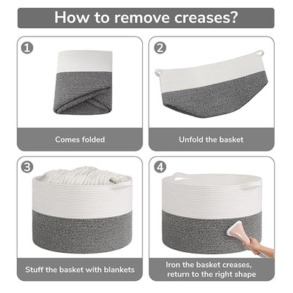 Goodpick 115L Extra Large Blanket Basket, Soft Cotton Rope Storage Basket for Organizing, Home Decor, Toys, Toy Storage Organizer for Living Room & Nursery, Grey