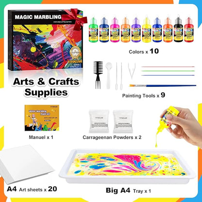 Water Marbling Paint Kit,Easter Basket Stuffers,Arts and Crafts for Kids,Birthday Gifts for Girls Boys 3+Years Old, Toys for Ages 8-13 5-7 3-6, Art Supplies for Kids