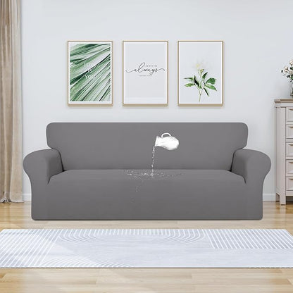 PureFit 100% Dual Waterproof Couch Cover Slipcovers for Couches and Sofas - Stretch Non Slip Fleece Sofa Covers Washable, Leakproof Furniture Protector for Kids, Pets, Dog (Sofa, Light Gray)