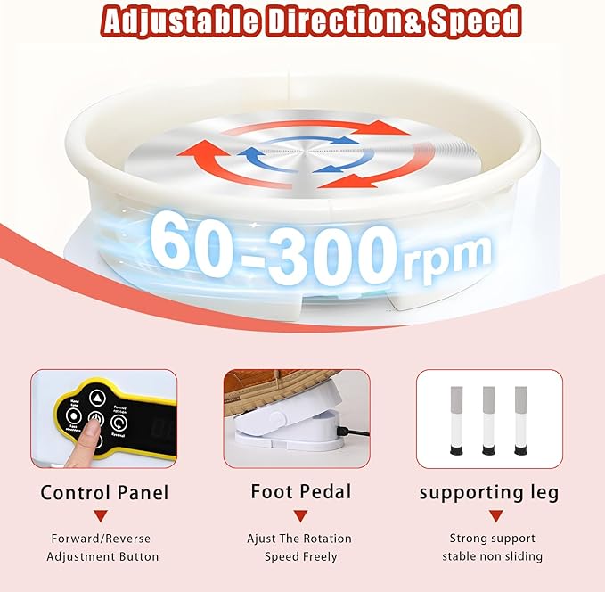 14" 450W Electric Pottery Wheel with LCD Panel Adjustable Speed Foot Pedal,Detachable Basin,Heighten Desk Legs,Clay Toolfor Kids, Adults, Beginners, Home DIY & Professional Pottery Making