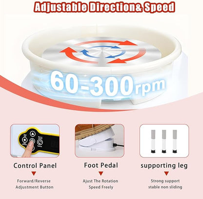 14" 450W Electric Pottery Wheel with LCD Panel Adjustable Speed Foot Pedal,Detachable Basin,Heighten Desk Legs,Clay Toolfor Kids, Adults, Beginners, Home DIY & Professional Pottery Making