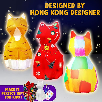 Goodyking Paint Your Own Cat Lamp Craft Kit, DIY 3D Warm Light Cat Lamp, Arts and Crafts for Kids Ages 8-12, Birthday Gifts for 8-12 Years Old Girls Boy, Painting Kit for Kids Ages 3 4 5 6 7 8 9+