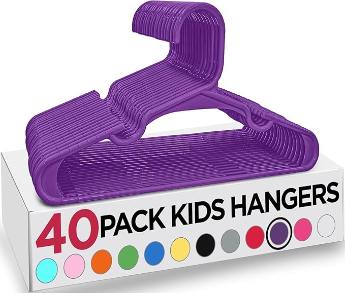 Utopia Home 40 Pack Kids Hangers - 11.5 Inch Plastic Baby Hangers for Closet - Childrens Hanger for Clothes & Infant Hanger for Closet - Ideal for Everyday Standard Use (Purple)