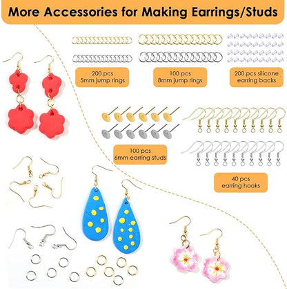 Polymer Clay Cutters for Earrings Making, 705 PCS Clay Cutters Set with 49 Shapes Stainless Steel Clay Cutter Tools, 640 PCS Jewelry Accessories, 16 Circle Shape Earring Cutters for Polymer Clay