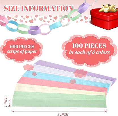 Lincia 600 Sheet Paper Chain Garland Strips 1x8 Inch with Double Sided Tape, DIY Construction Paper Chains for Birthday Wedding Holiday Party Decorations, Crafts Supplies (Morandi Color)