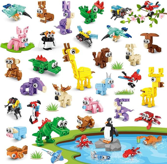 30 Packs Animal Party Favors for Kids, 810 PCS Mini Animal Building Block Toy Set for Goodie Bag Fillers Classroom Prizes Birthday Children's Day Christmas for Boys Girls Student Ages 6+