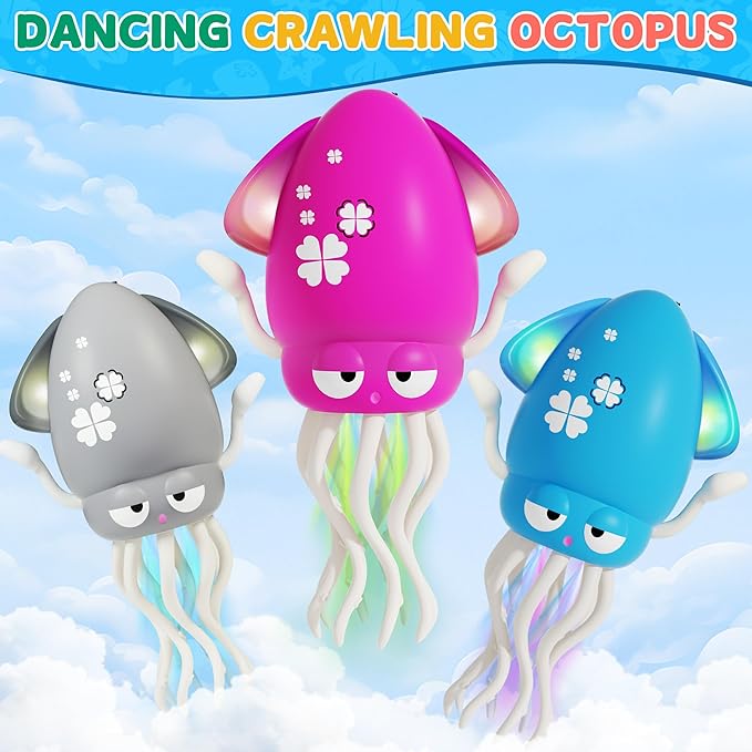 LZZAPJ Electric Dancing Octopus Light Music Suitable for 12-18 Months Old Baby Toys, Kid Crawling Squid Toys Suitable for Toddler Tummy time, Christmas for 1 2 3 4 5 6 Year Old Girl (Gray)