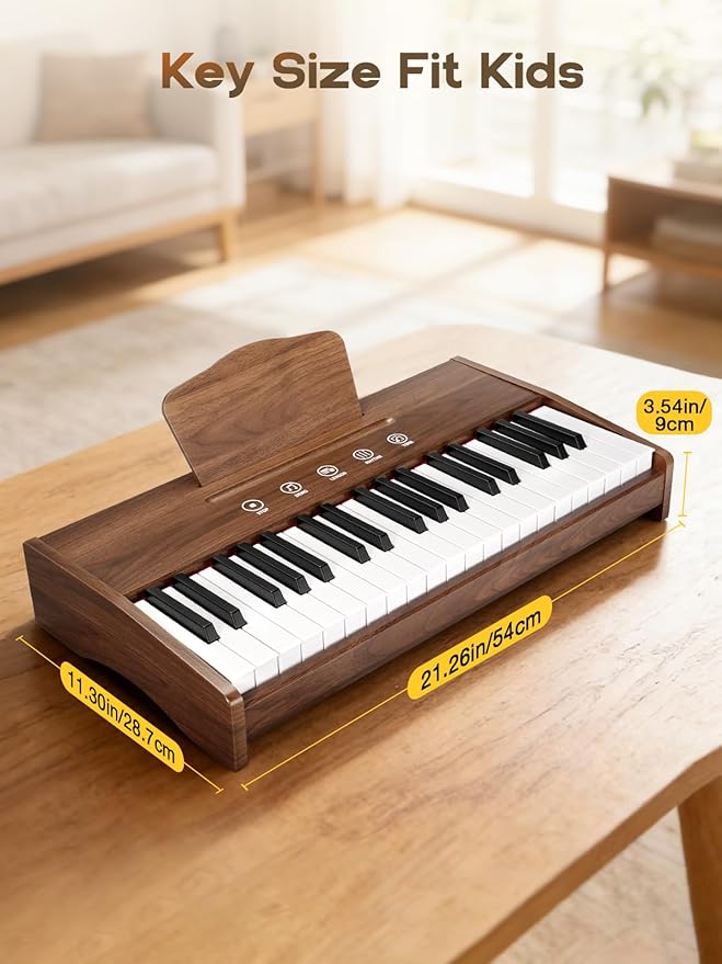 Kids Piano Keyboard, 37 Keys Digital Piano for Kids, Touch Button, Music Educational Instrument Toy, Wood Toy for 3+ Girls and Boys(Dark Brown)