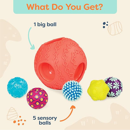 B. toys - Sensory Baby Toys Set with Textured Balls - 6-Piece Development Set Including Large Ball & 5 Small Balls with Different Textures - Educational Tactile Toys for Motor Skills, 6 Months+