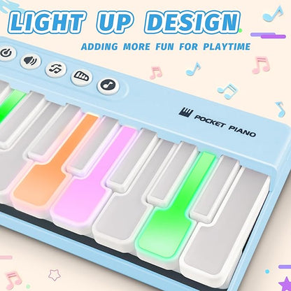 Mini Keyboard Piano Toy, Portable Light Up Pocket Piano for Toddlers Kids (Blue)