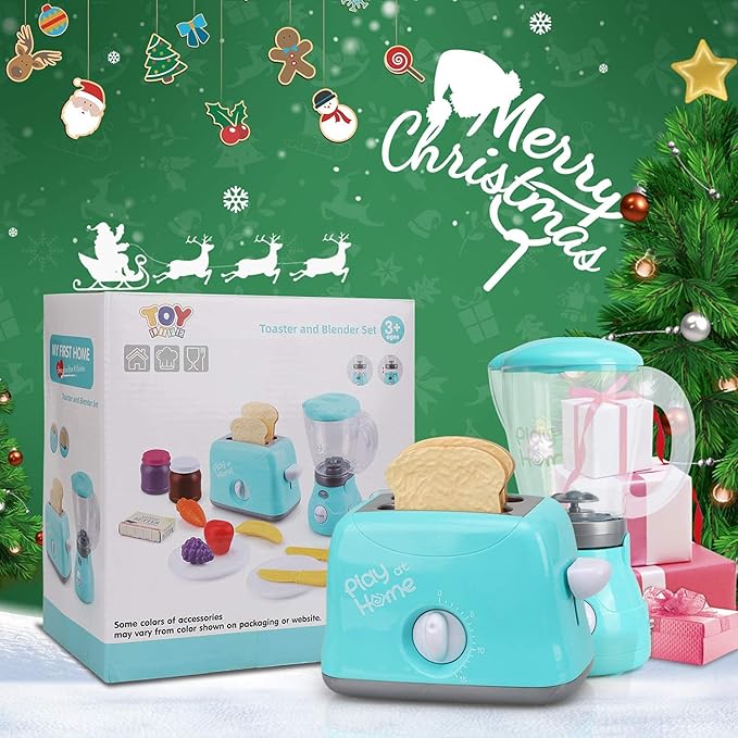 TOY Life Play Kitchen Accessories Toddler Kitchen Playset Toy Kitchen Appliances Kitchen Sets for Kids Ages 4-8 Kid Blender Toy Toaster Kitchen Set with Realistic Light Sound Gift for Girls Boys
