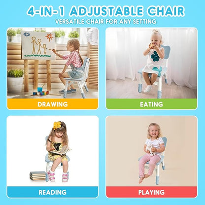 Kids Chair Height Adjustable Toddler Chair Max Load 220LBS Plastic Indoor Outdoor Chair for Children Age 1-6 School Home Daycare Use Bluegrey