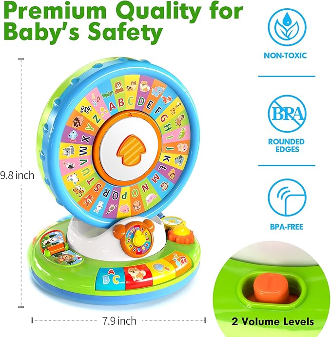 Duchong Learning Toy for Kids 1 2 3 Year Old Boys Girls, Spin and Sing Alphabet Zoo with Sounds, Interactive Educational Toys for Toddler 2-3, First Christmas 1st Birthday Gifts Toy