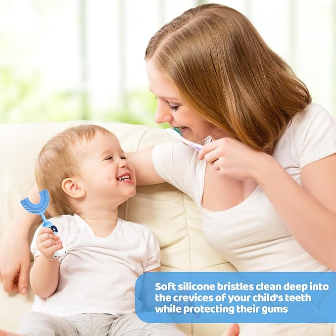 Toddler U-Shaped Toothbrush for 2-6 Years, Training Toothbrush, Kids Toothbrush, Food Grade Soft Silicone Brush Head, 360° Oral Teeth Cleaning Design for Kids, U-Shape Toothbrush for Kids (Blue)