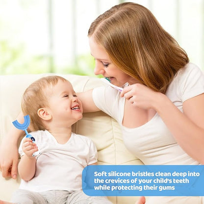 Toddler U-Shaped Toothbrush for 2-6 Years, Training Toothbrush, Kids Toothbrush, Food Grade Soft Silicone Brush Head, 360° Oral Teeth Cleaning Design for Kids, U-Shape Toothbrush for Kids (Blue)