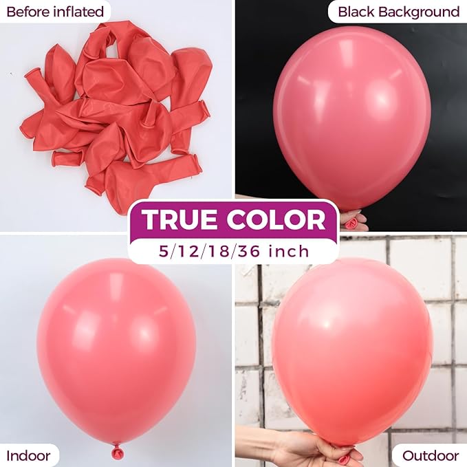 Bezente Coral Latex Party Balloons - 100 Pack 12 inch Round Helium Pastel Coral Red Balloons for Bachelorette Wedding Engagement Birthday Summer Themed Party Decorations