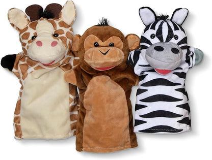 Melissa & Doug Safari Buddies Hand Puppets, Set of 6 (Elephant, Tiger, Parrot, Giraffe, Monkey, Zebra) Soft, Plush Animal Hand Puppets For Toddlers And Kids Ages 2+