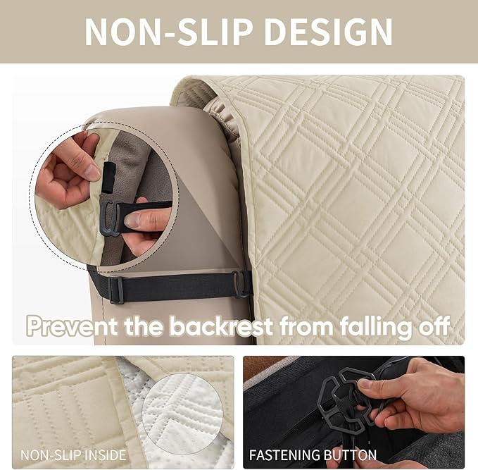 Easehomey 100% Waterproof Recliner Chair Covers, Non Slip Dog Chair Cover Furniture Protector Washable Chair Cover with Pocket, Elastic Straps for Kids,Pets,Dogs (Beige, 23.6")