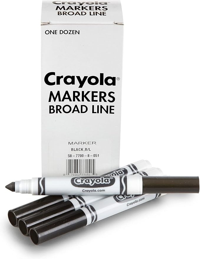 Crayola Broad Line Markers - Black (12ct), Markers for Kids, Bulk School Supplies for Teachers, Nontoxic, Marker Refill with Reusable Box