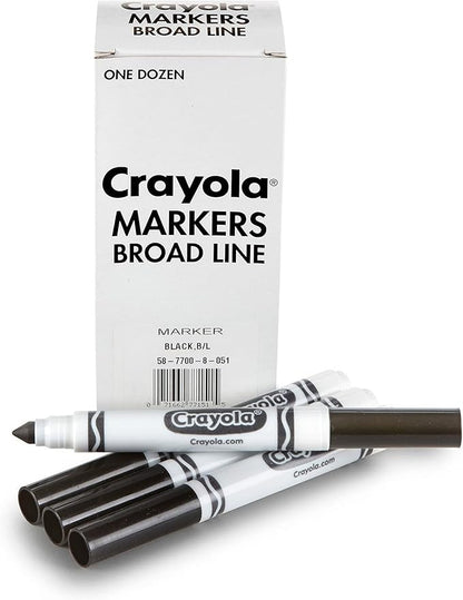 Crayola Broad Line Markers - Black (12ct), Markers for Kids, Bulk School Supplies for Teachers, Nontoxic, Marker Refill with Reusable Box