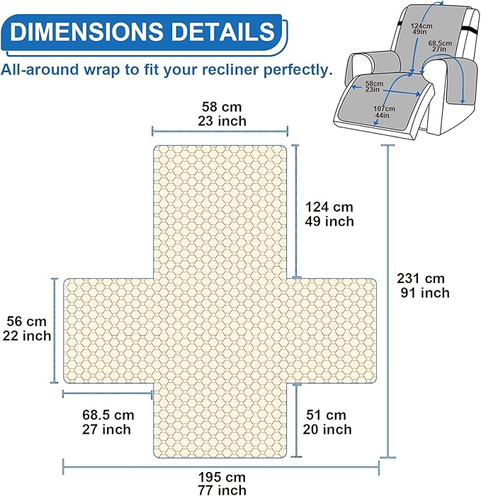 100% Waterproof Recliner Covers for Small recliners, Anti-Slip Recliner Chair Covers with 5 Pockets, Elastic Straps, Washable Recliner Protector for Kids, Pets, Dogs, Chocolate