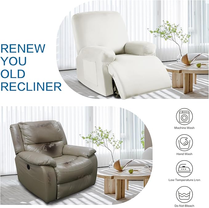Soft Spandex Recliner Chair Covers, 4 Pieces Lazy Boy Recliner Cover for Recliner Chair, Stretch Cover for Recliner slipcovers Good Choice for All Seasons(XL,Beige)