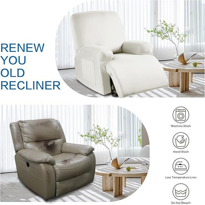 Soft Spandex Recliner Chair Covers, 4 Pieces Lazy Boy Recliner Cover for Recliner Chair, Stretch Cover for Recliner slipcovers Good Choice for All Seasons(XL,Beige)