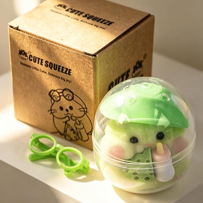 Handmade Taba Squishy Hamster Toy, Cute Squishy Hamster Fidget Toy, Soft Silicone Mochi Furry Toy, Stress Relief Gift for Adults & Kids, Sensory Anxiety Plushie (Green)