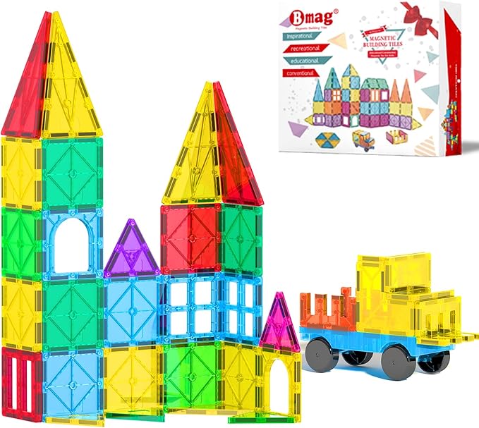 Bmag Magnetic Tiles, 67 PCS with 1 Car Building Blocks for Toddlers, 3D Magnet, STEM Educational Learning Building Blocks for Kids Children, Stacking Montessori Toys Gifts for Boys Girls