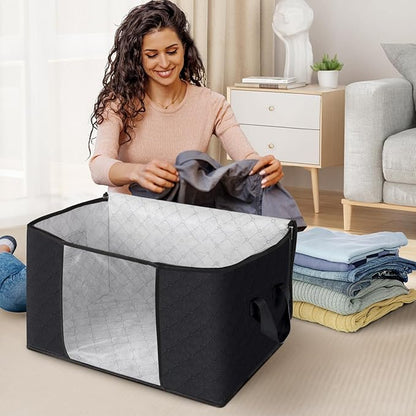 Fab totes Storage Bags,Clothes Blanket Storage Bins Foldable Closet Organizers with Reinforced Handle for Home Dorm Storage and Organization,Fabric Bags for Organizing Sheets,Clothing (Black,8 Pack)