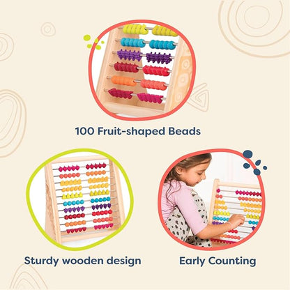B. toys- Two-Ty Fruity!- Wooden Abacus for Kids- Developmental Learning Toy- Classic Math Toy with 100 Beads – Educational Toy for Addition and Subtraction – Numbers & Counting – 18 Months +