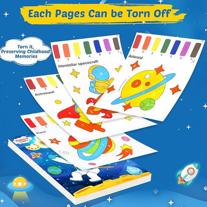 Water Coloring Books for Toddlers - Easter Basket Stuffers Watercolor Paint Book Drawing Art Paper for Kids Mess Free Craft Supplies kit Toy for Age 3 4 5 6 Valentines Birthday Gift(Planet)