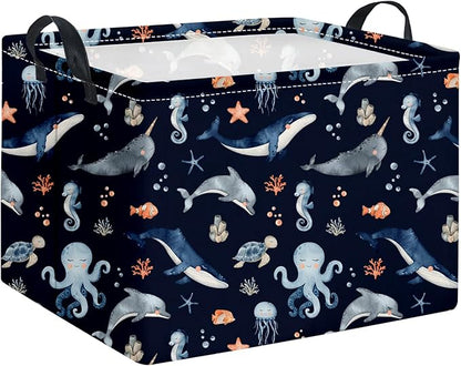 HIYAGON Rectangular Ocean Basket Kids Baby Storage Bin Toy Organizer Box for Boys Under the Sea Nursery Decor(Ocean)